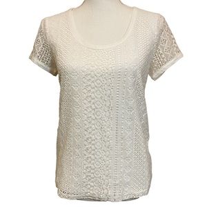 NWT Nine West White Lace Cotton Short Sleeved Blouse.  Size S